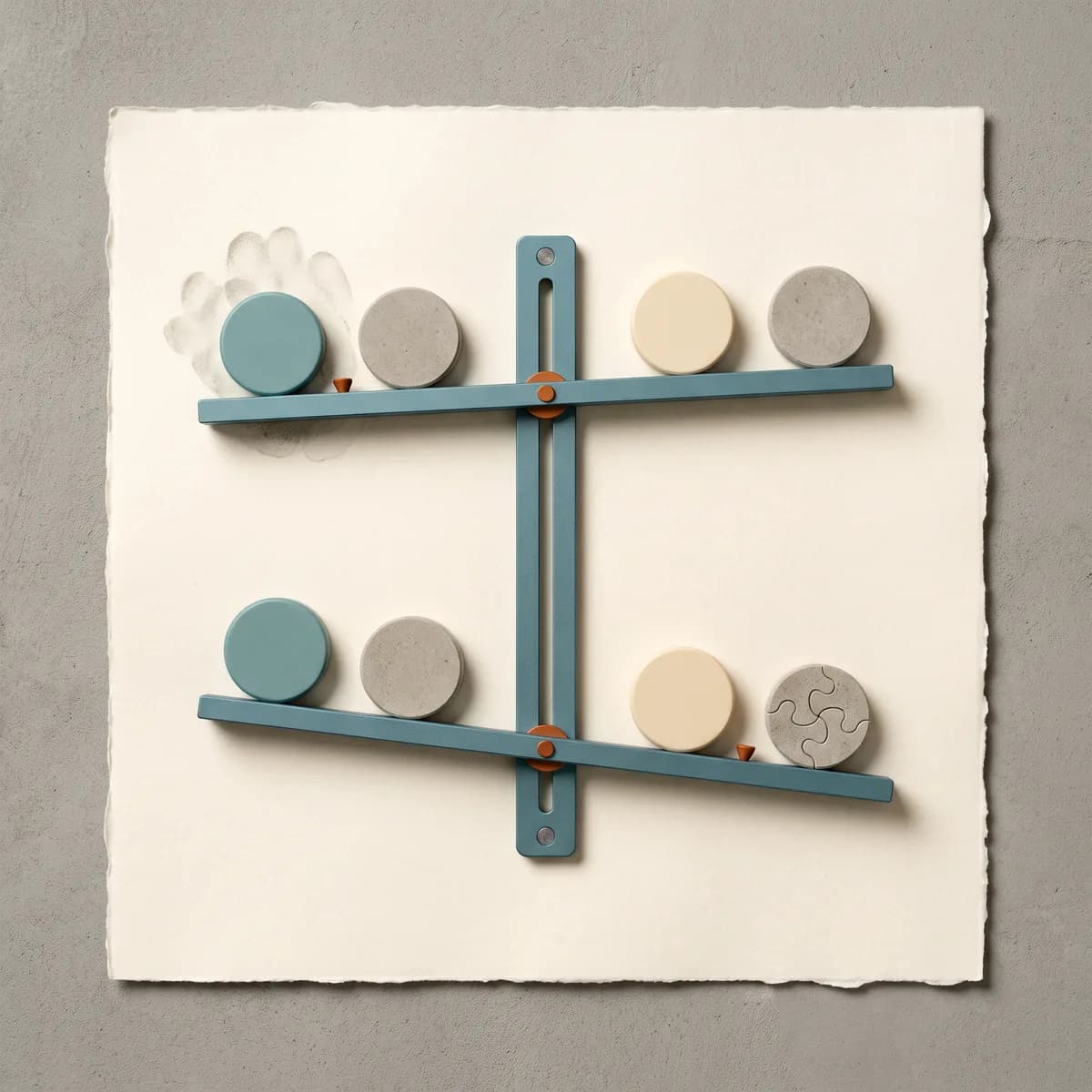 Two balance trials: matched evidence favors a touch-familiar blue option, while more complete evidence shifts the selection to a cream challenger.
